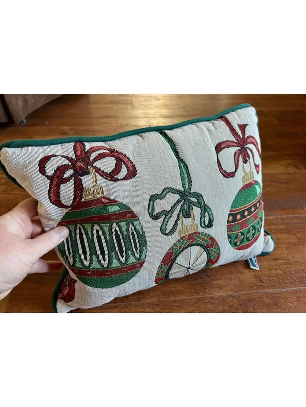 Newport Decorative Holiday Pillow with Christmas Ornament Design